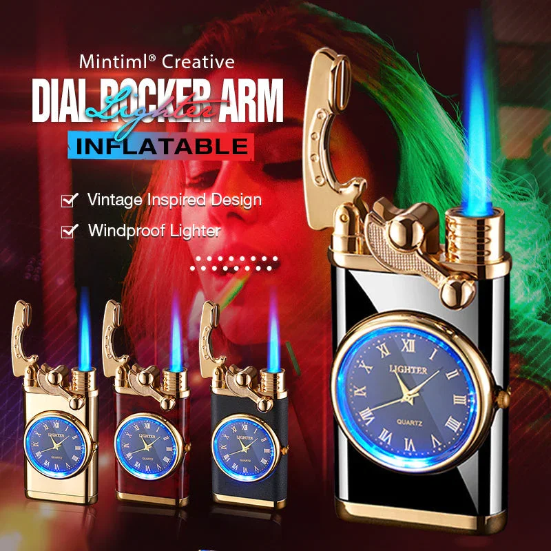 Gift Cigarette Lighter With Watch Dial Clock Creative Dial Rocker Arm Inflatable Lighter Present