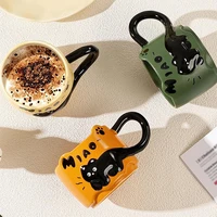 Chat empilable tasse créative mignon dessin animé chat tasse à café en céramique amusant chat queue poignée intégrée tasse Couple tasse d'eau cadeau d'anniversaire 4