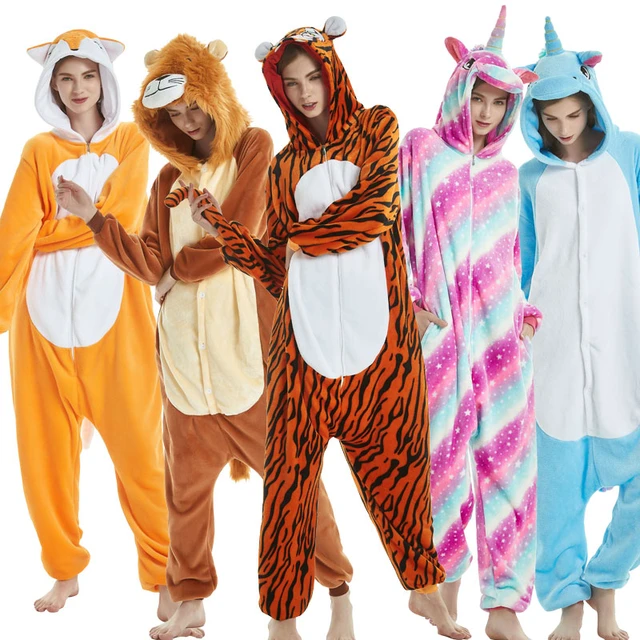 Pijamas de unicornio de animales para adultos, ropa de dormir de invierno,  Kigurumi, Panda, conejo, Lobo, Onesies, disfraces de Anime, Mono -  AliExpress