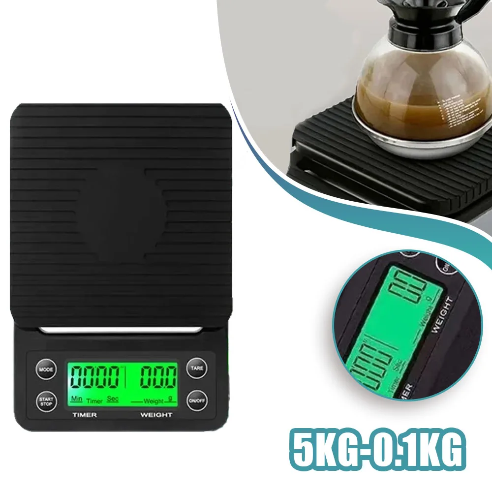 LCD 전자 드립 커피 체중계 고정밀 측정 디지털 디스플레이 타이머, 휴대용 주방 체중계 계량 도구, 5kg 