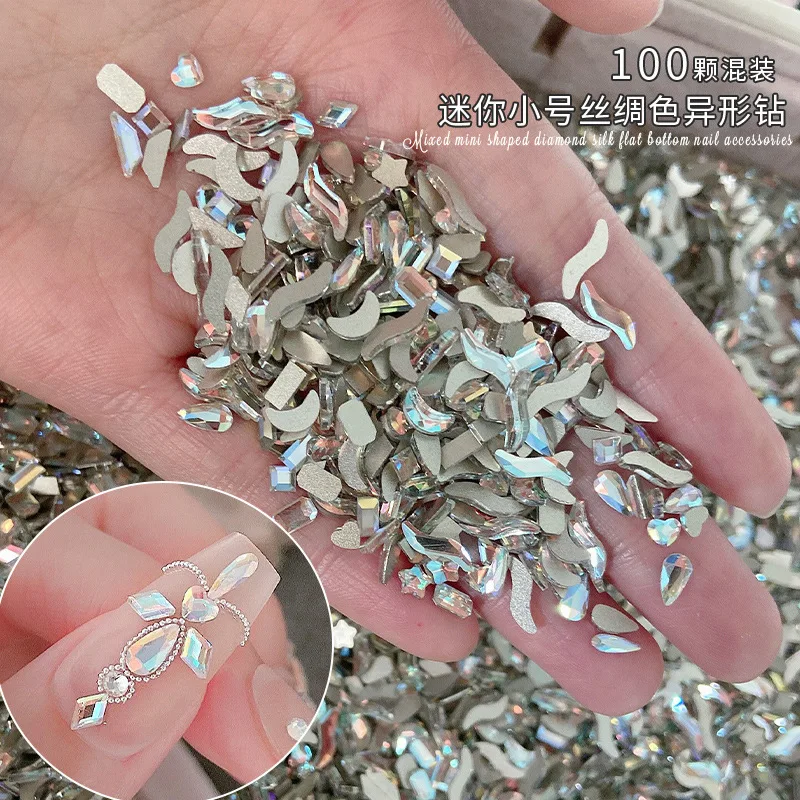 100 Pz/Lotto Wotobuy Mesh Red Crystal Silk Shijia Cognac Small Flat Bottom Crystal Shaped Diamond Nail Decoration