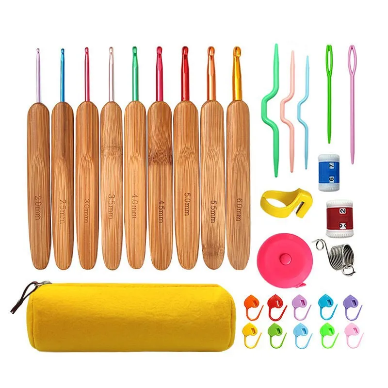 54/20pcs Bamboo Crochet Hooks Set Knitting Needles Weave Tools Yarn  Accessories Crochet Hooks Needles for Knitting Tool - AliExpress