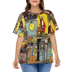 Vintage Moon T-Shirts Tarot Art Collage Basic T Shirt Short Sleeve Woman Retro Tee Shirt Summer Graphic Tees Plus Size 5XL 6XL