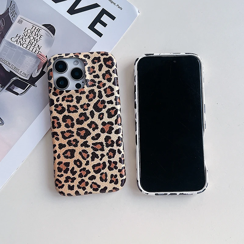 Handyhülle aus Lichee-Muster, Leopardenmuster, für iPhone 16, 15, 14 Plus, 13, 12 Pro Max, stoßfest, Farbkollision, Rückseite, Neu – Detail 10