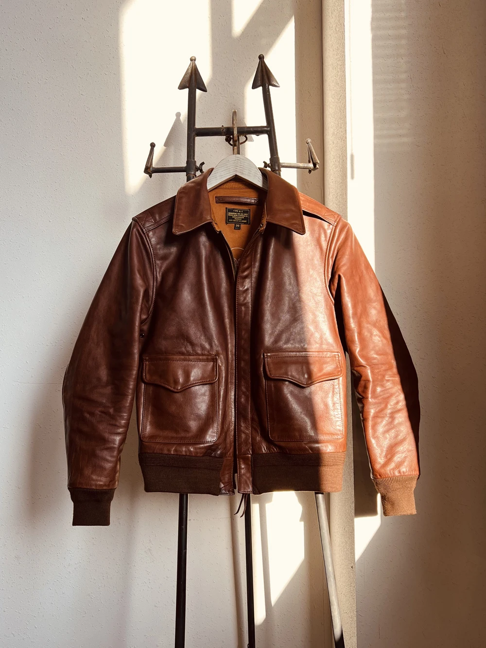Men's A2 Pilot Jacket Genuine Leather Military Style Vintage 