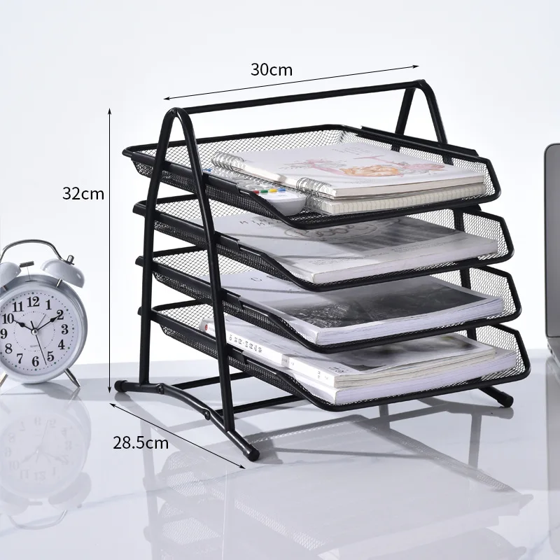 NEW 4 Tiers Office A4 Paper Organizer Document File Letter Book Brochure Tray Rack Shelf Carrier Metal Wire Mesh Storage Holder