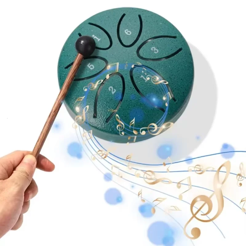 Mini Cute Ethereal Drum with Drumstick 6 Notes Percussion Instrument Steel Tongue Forget Worry Drum Children Portable Instrument