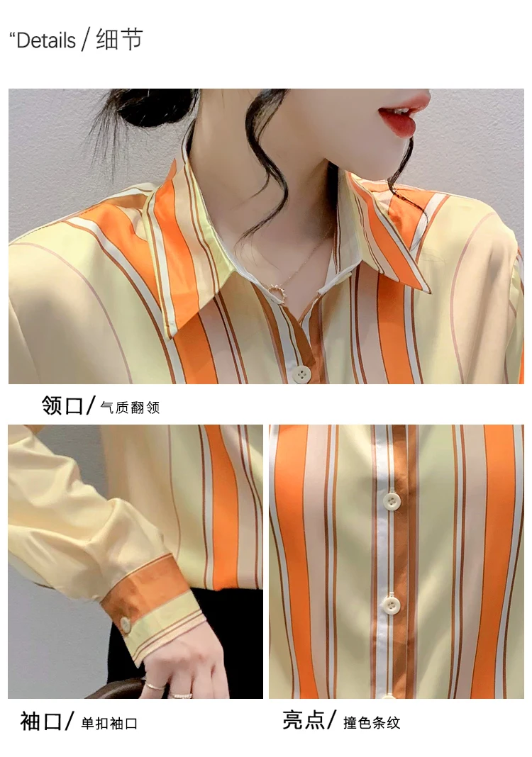 camisa feminina de verão manga longa coreano moda impressão cetim casual solto lapela blusa houthion