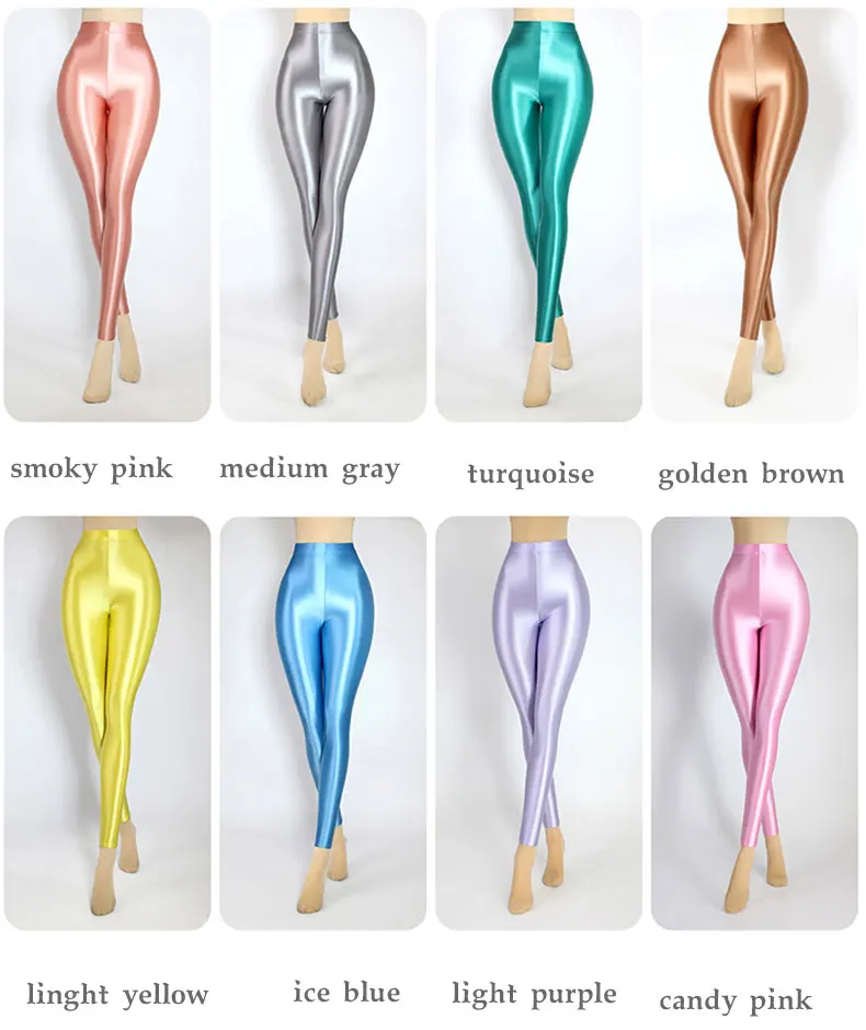Damen-Leggings aus Satin mit hoher Taille, knöchellang, glänzende Glitzer-Strumpfhose, japanischer Stil, sexy Jeggings – Detail 9