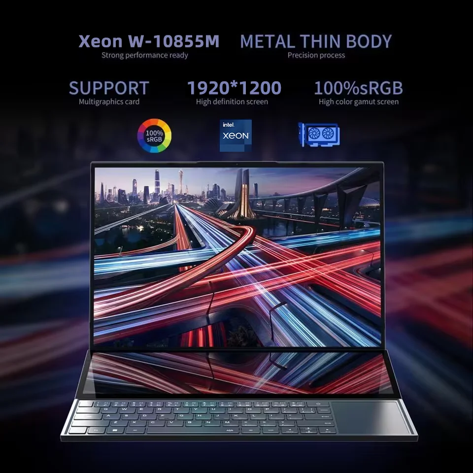 BYONE Dual Screen Gaming Laptop Intel Xeon W 10855M 16 inch +14 Inch Touch Screen Laptop 16GB 32GB RAM 1T 2TB SSD Metal laptops 3