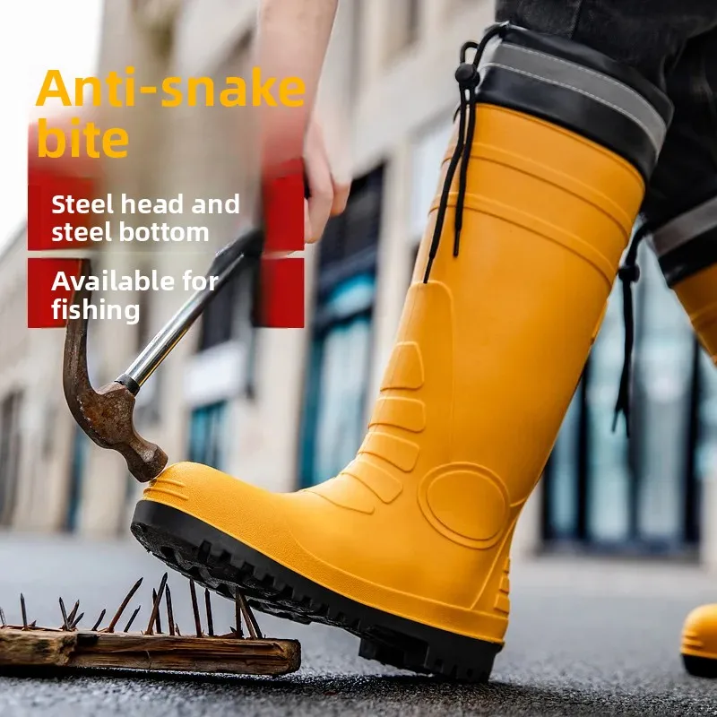 Bottes de sécurité pêche embout acier tube haut - Chaussures anti-écrasement durables PVC résistant