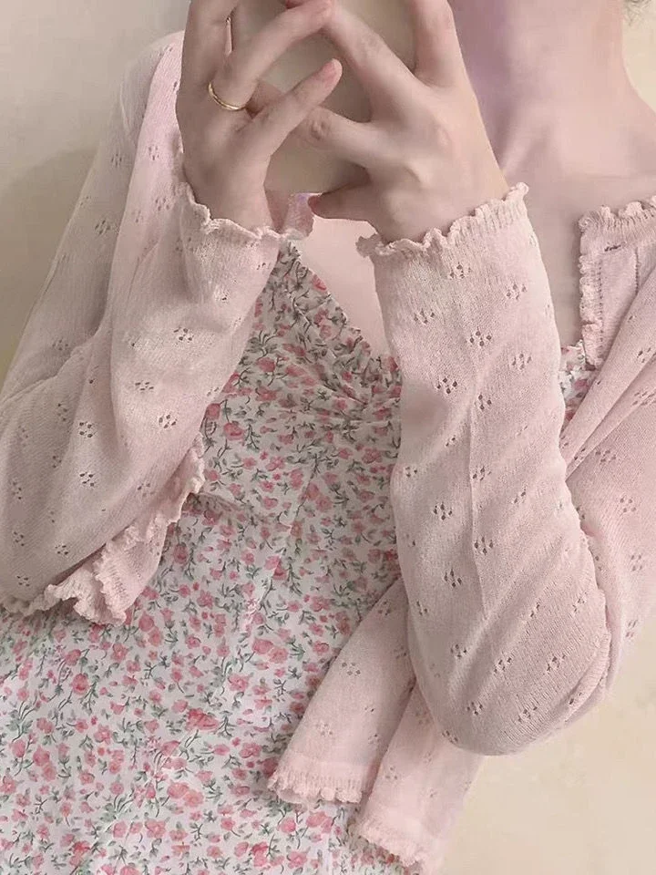 2024 Women Summer Sun Protection Coat Lace Hollow Cardigan Lolita Female Blouse Tops Covers Blusa Y2K Korean All Match Tops 3
