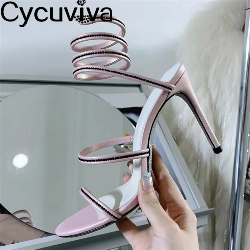

Summer Sexy Shiny Crystal High Heel Gladiator Sandals Women Ankle Strap Designer Party Wedding Shoes Woman Pink Sandalias Mujer
