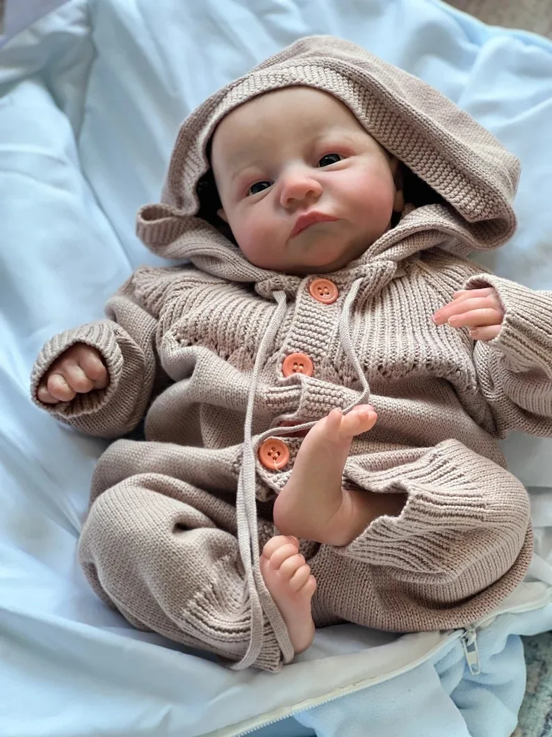 19inch Already Painted Finished Reborn Baby Doll Levi Awake Newborn Baby Size 3D Skin Visible Veins Collectible Art Doll Kid Toy