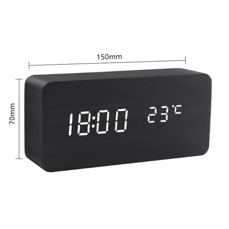 Wooden Digital Alarm Clock LED Alarm Clock With Temperature Desk Decorating Bedroom Decoration Table Decorations Electronics 3