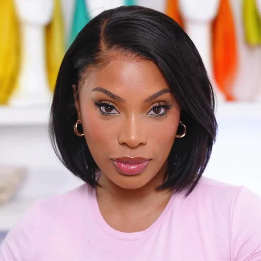 Glueless Wigs Kinky Straight Lace Front Human Hair Wigs Short Bob Wig 13x4 HD Transparent Yaki Straight Ready To Wear