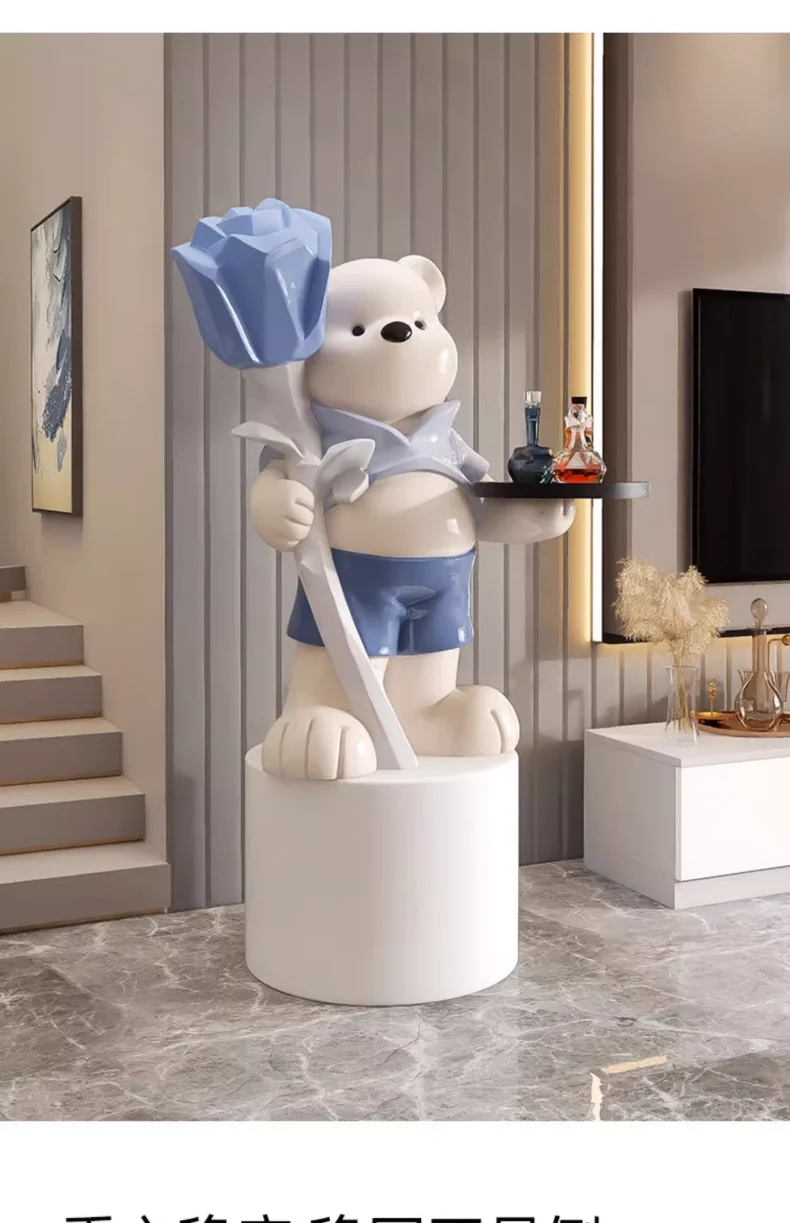 Bear Ornaments, Large Floor-standing Home Decorations, Rose Bears, Creative Ornaments, Living Room Decoration Sculptures