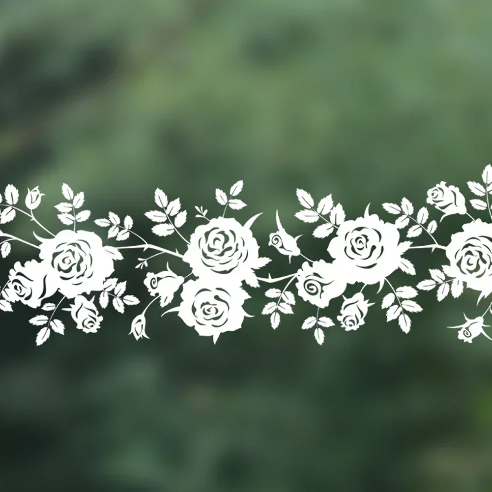 Lace Border Window Sticker Transparent White Flower Rattan Wall Sticker Waist Line Stickers For Glass Door Home Bathroom Decor