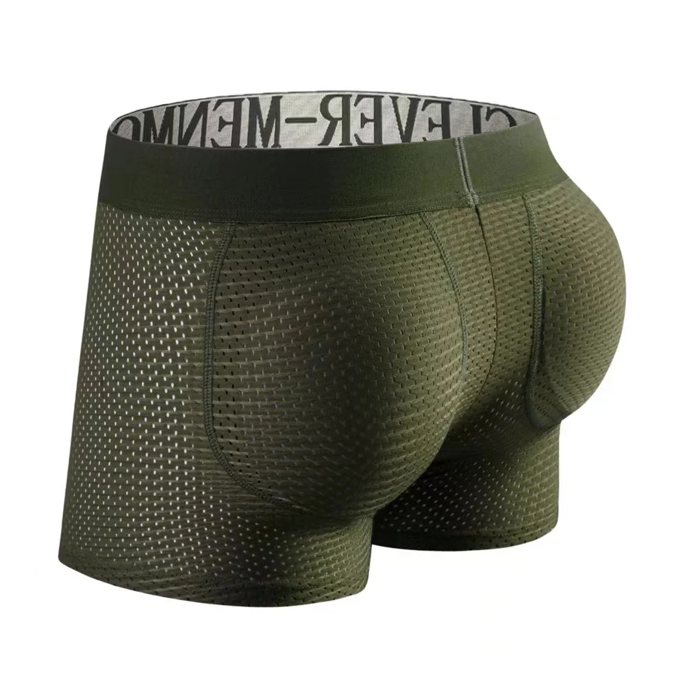 2024 Men's Underpant Sports Breathable Mesh Panties with Buttocks Lifting Sponge Pad Sexy Large Man Boxer Trunks Camouflage