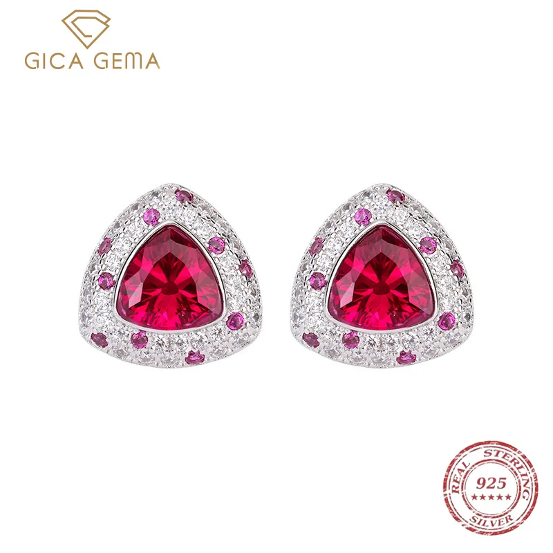 

Gica Gema Luxury 925 Sterling Silver 9*9MM Ruby Faceted Gemstone Earrings For Women Anniversary Gift Fine Jewelry Gift Wholesale