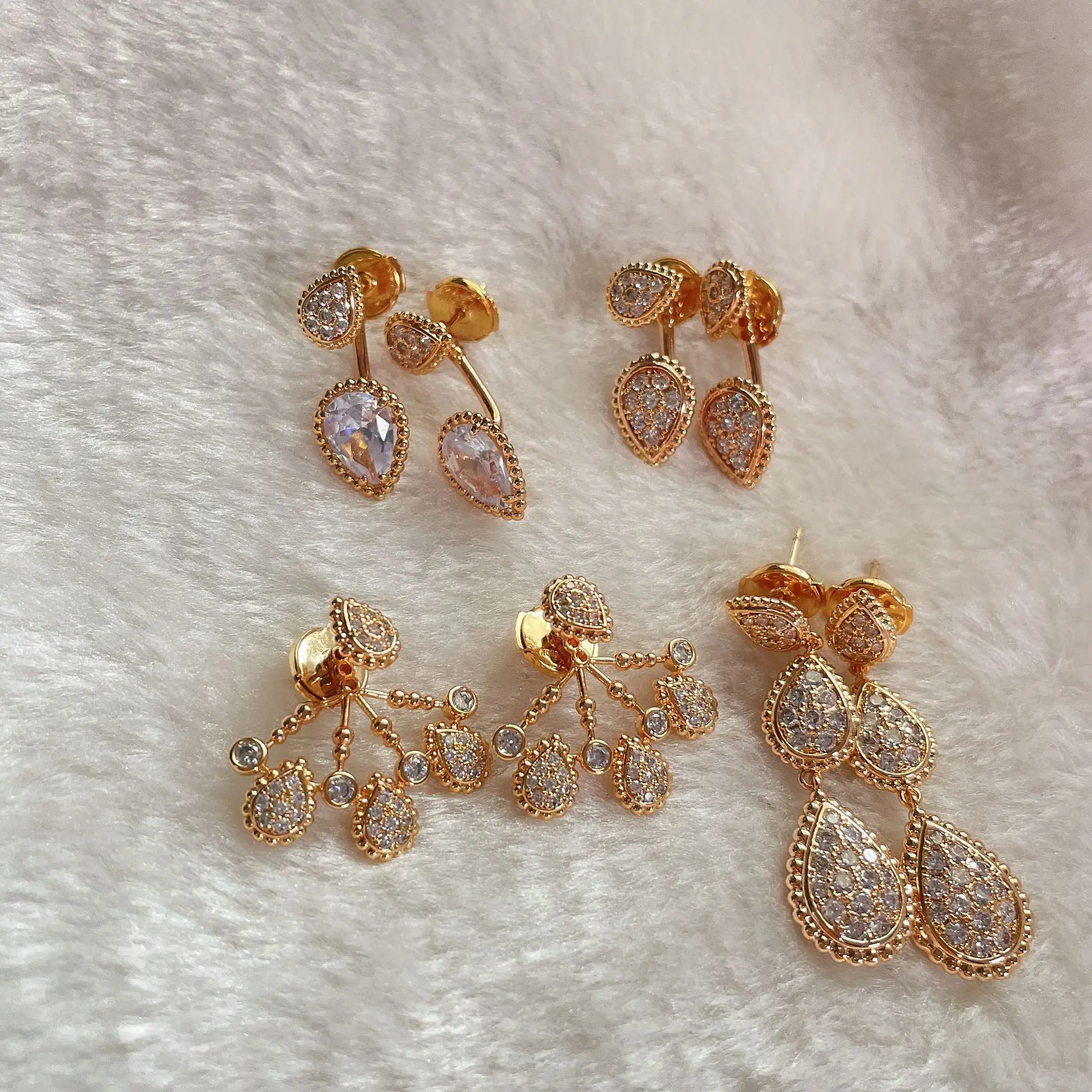 

High quality rose gold full of diamond drop earrings Personality fashion light luxury high jewelry party gift