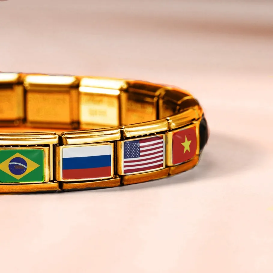 Mode Welt Nationalen Flagge Gold Farbe Italienischen Charme Link Fit 9mm Armband Edelstahl DIY Machen Perle Trendy Schmuck geschenke – Detail 3
