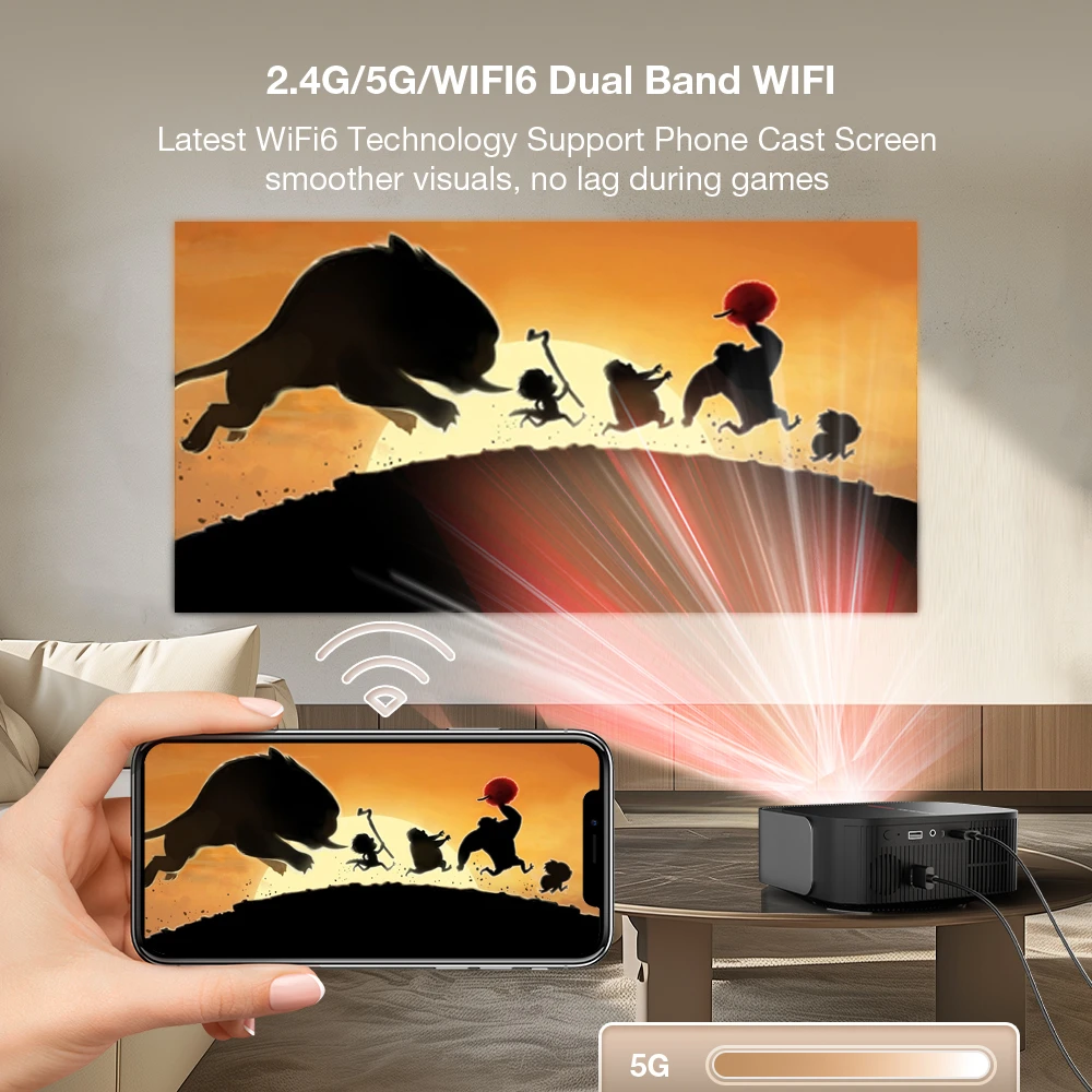 Blitzwolf 3" LCD Projector 120-Inch Screen 2.4G/5G Wireless Cast Screen 5G-WIFI Dual Bluetooth5.3 Electric UP&Down Keystone
