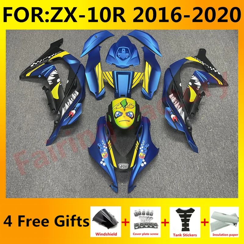 

Новый комплект обтекателей для мотоцикла ABS, подходит для Ninja ZX-10R ZX10R zx 10r 2016 2017 2018 2019 2020, полный комплект обтекателей для кузова с синей акулой