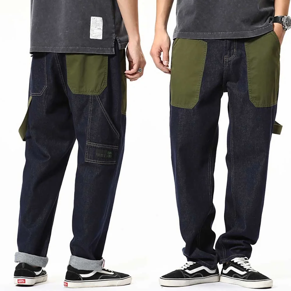 

Retro Baggy Cargo Pants Men Casual Streetwear Trousers Pocket Overalls Distressed Hip Hop Harem Denim