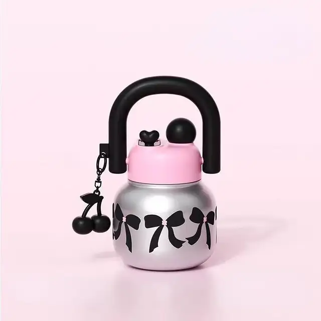 800ML Cute Water Bottle with Decoration, Dual Straws Design, Anti-Lipstick Stain, Detachable Travel Strap, Suitable for Girls 5