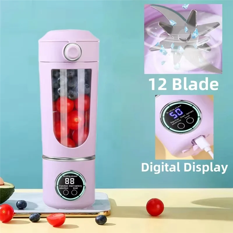 B06B-Portable Juice Maker  Blender For Shakes Smoothies 700ML  12-Blades Fast Mixing 2 In 1 Blender Personal Juicer 7.4V C