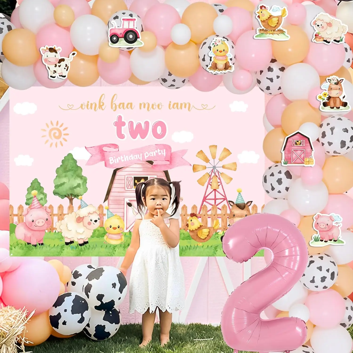 Globos Cumpleaños 2 Años Decoraciones De Granja De Segundo Cumpleaños Para  Niña, Fondo Oink Baa Moo Im Two, Pancarta, Decoración De Pastel De Animales  De Granja, Adornos Para Cupcakes, Globos, Decoración De, image size:1500x1500