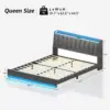 Queen Bed Frame with Storage Headboard & LED Lights, Upholstered Bed Frame Queen Size with Charging Station 2
