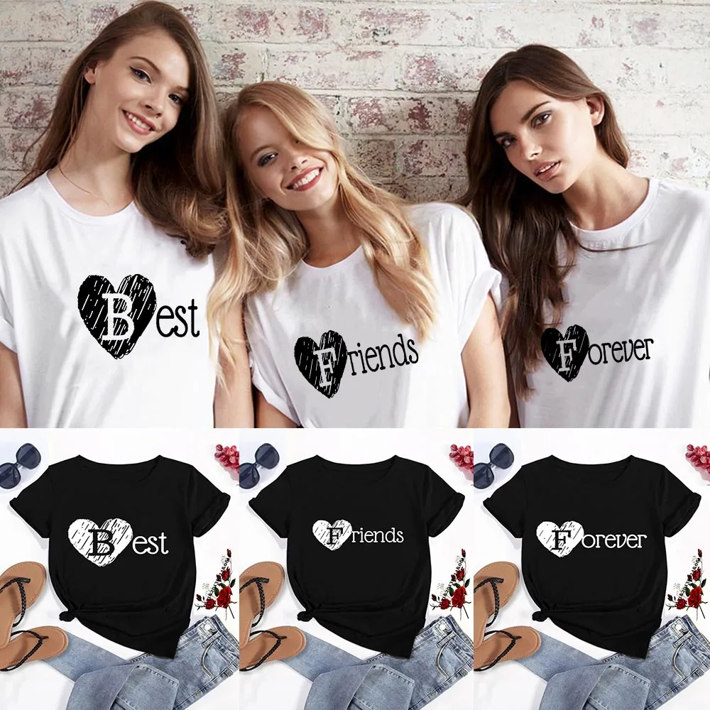 

Best Friend Forever BFF Letter Print Women Graphic T Shirt Shorts Sleeve Summer T-shirt Friends Sister Matching Tees Tops Female