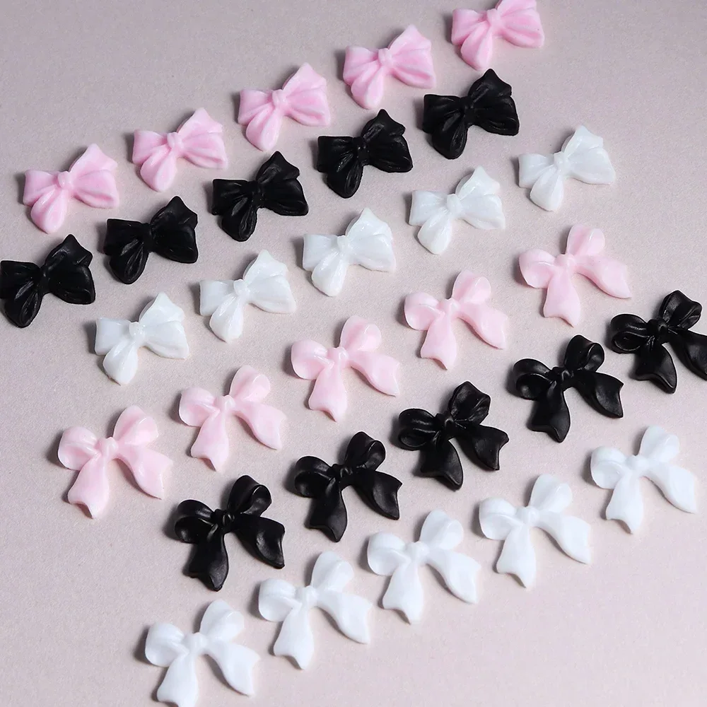 6 Grids Pink White Ribbon Bow Nail Charms Korean Parts Black Nail Art Tie Decoration Kawaii Accessories Manicure Design Supplies 2