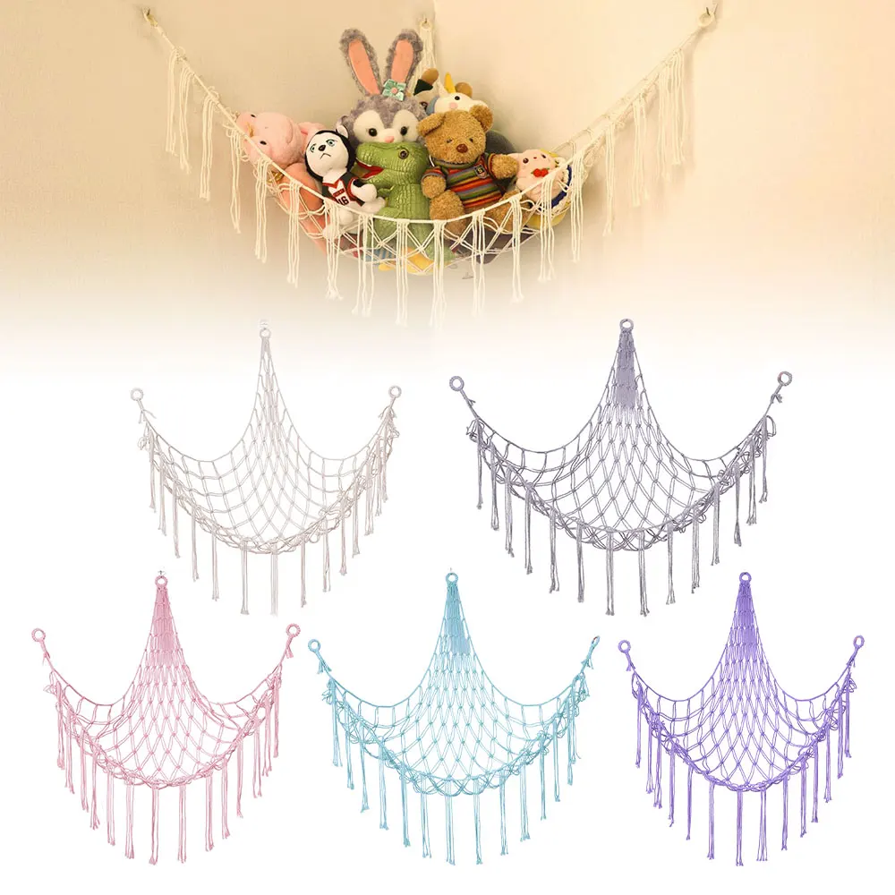 Stuffed Animals Storage Hammock Large Capacity Net Macrame Boho Home Kids Bedroom Decoration Corner Hanging Toy Organizer Nets - 2