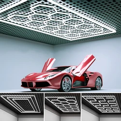 Garage Lamp Dimmable Hexagon Honeycomb Light Diy Led Aluminium Tube Car Repair Store Work Lighting Workshop Ceiling Light 220V