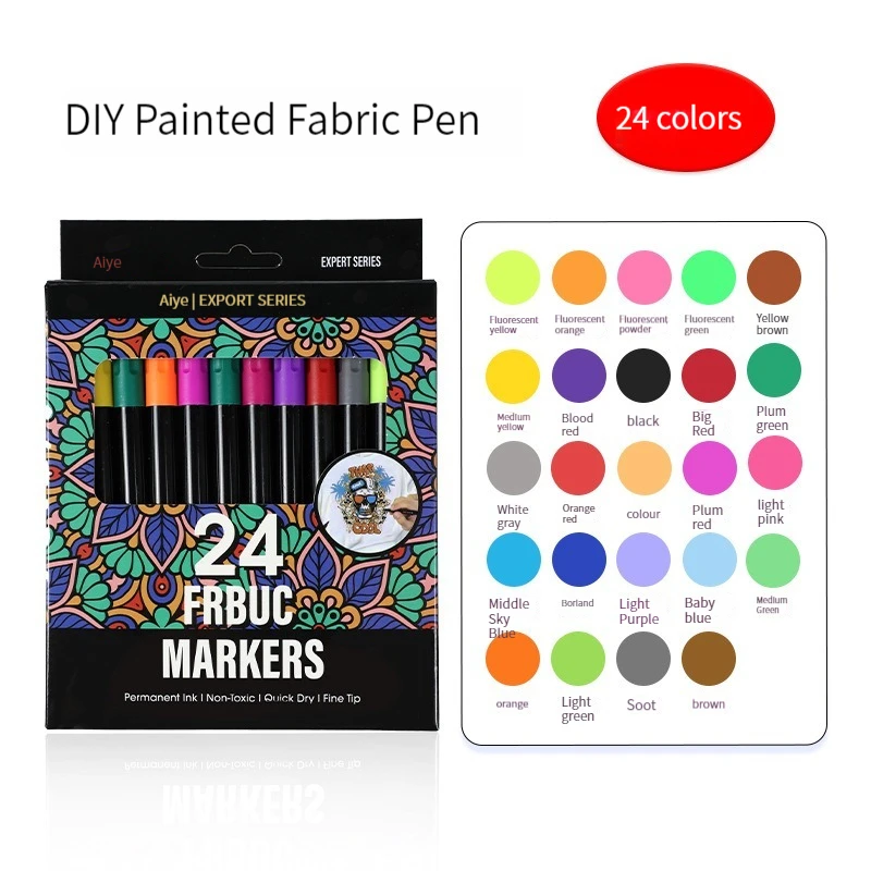 24 Colors Waterproof Colorfast Fabric Textile Marker Pen Permanent For DIY Clothes Art Graffiti Drawing Painting