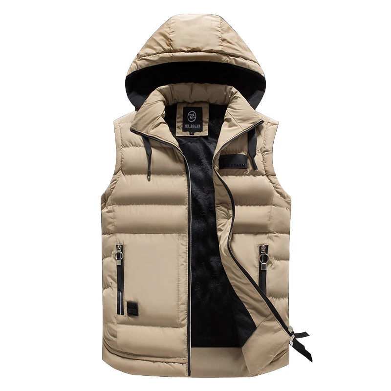 Fashionable Vests Sleeveless Vests Sleeveless Vest Mens Outdoors Vests Cotton-Padded Men's Winter Vest Warm Hooded Waistcoat Casual