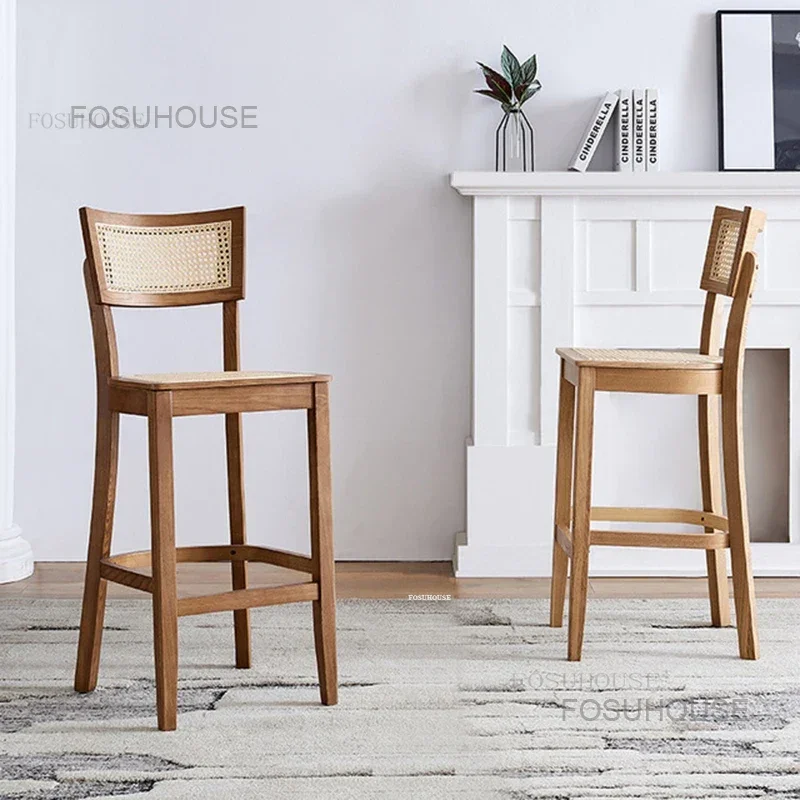 American Solid Wood Bar Chairs Household High Stool Luxury Bar Chair Kitchen Furniture Creative Rattan Back Stools s
