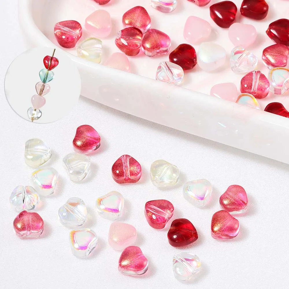 

40pcs/lot 6x6mm Colorful Glass Love Heart Beads Czech Loose Bead Small Crescent Petal Charm for DIY Jewelry Making Accessories