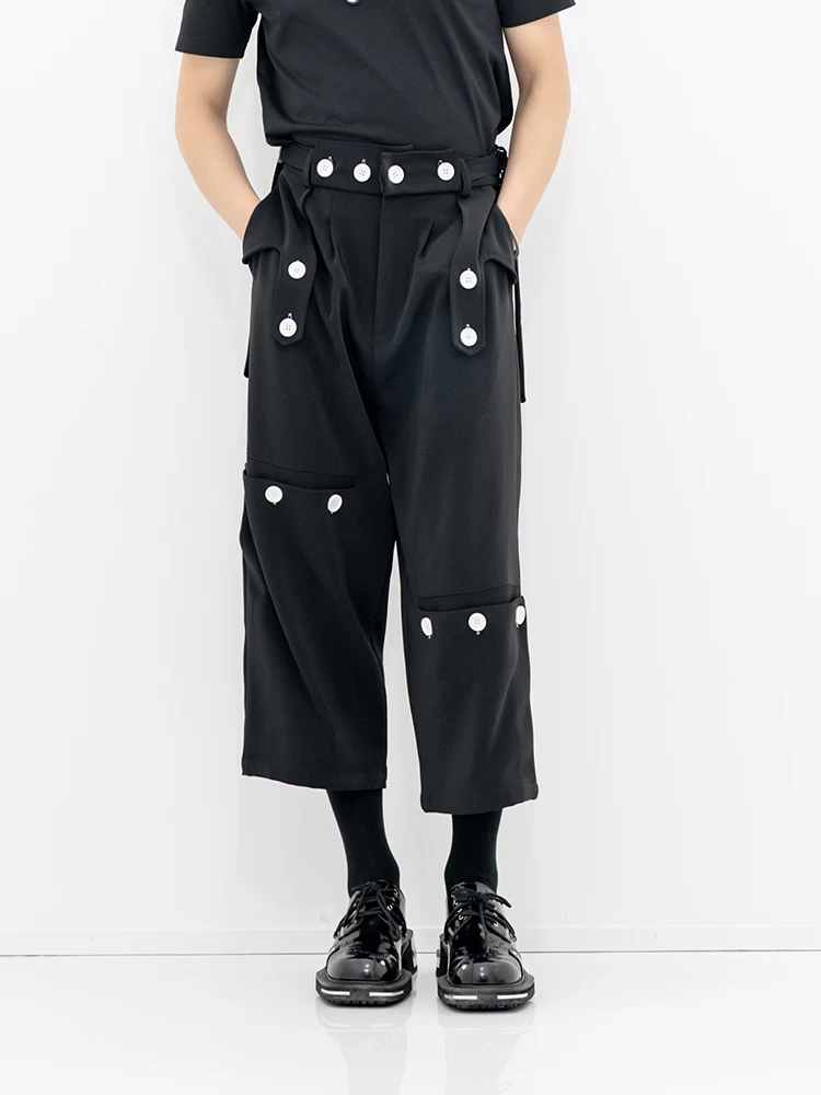 Men's Irregular Casual Wide Leg Pants Japanese New Dark Style Multi Button Asymmetric Structure Layered Personalized Capri Pants 割引送料無料 Ameri LAYERED PANTS WIDE その他