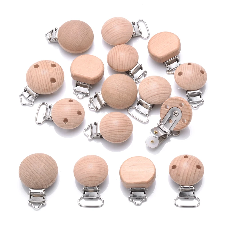 10Pcs Metall Holz Dummy Nippel Halter Lebensmittel Grade Kautable Zahnen Clips DIY Holz Buche Baby Schnuller Kette Pflege Beißring