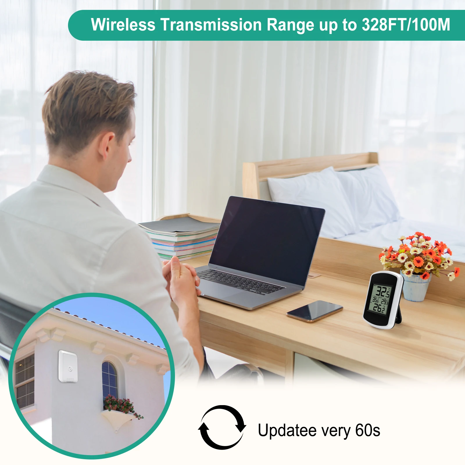 Indoor/Outdoor Wireless Digital Thermometer with Auto-Update and Easy-Read LCD Screen
