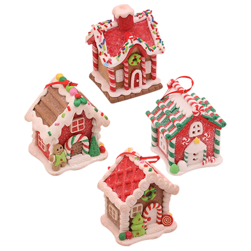 

Miniature Christmas Gingerbread Village House Building Xmas Tree Hanging Pendant Navidad New Year Decoration