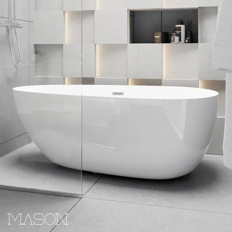 Thin-edged small apartment integrated independent bathtub, household adult egg-shaped acrylic