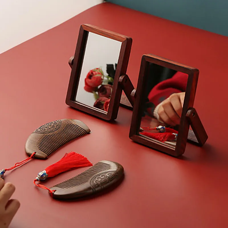 Portable Wooden Makeup Pocket Travel Mirror, Chinese Wedding Parties, Birthday Gift