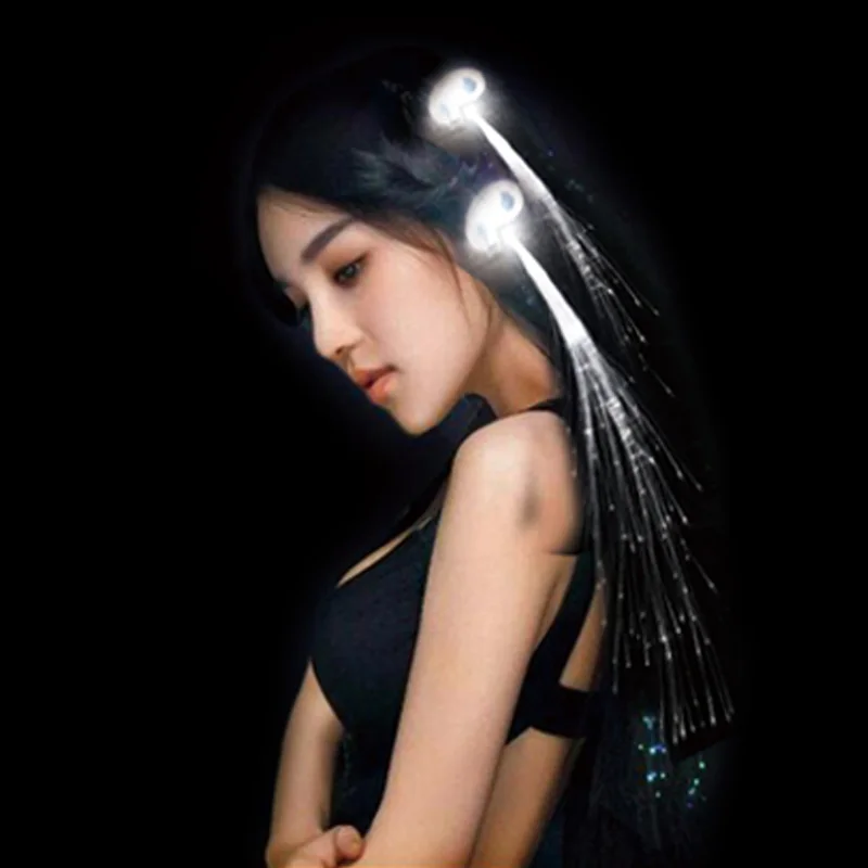LED 파티 화이트 라이트 업 광섬유 헤어 바레트 클립 헤어핀 실크 플래시 머리띠, 코스프레 웨딩 생일 선물, 50 개