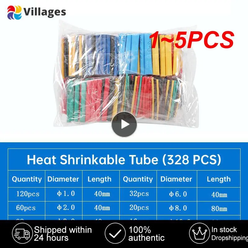 

1~5PCS Heat Shrink Tube Assorted Insulation Shrinkable Tube 2:1 Wire Cable Sleeve Kit Electrician Cable Protector Wire Holder