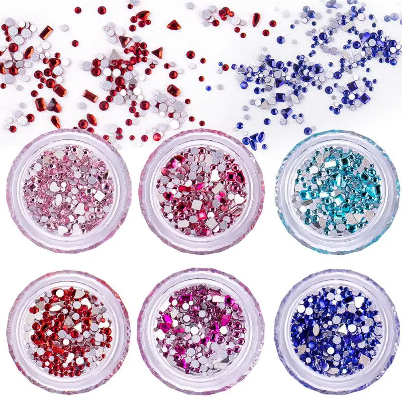 

New Nail Drill Different Patterns Mini Colored Transparent Round Box Flat Bottom Rhinestones/ornaments Small Size Drill